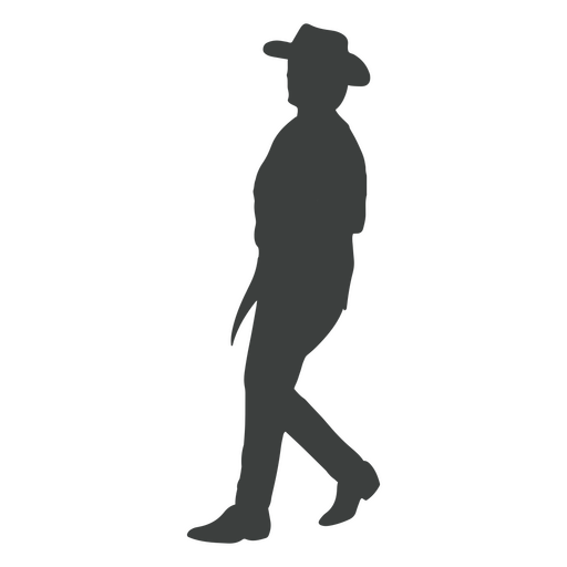 Silhouette of a man walking in a cowboy hat PNG Design