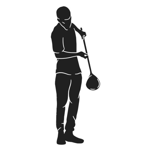 Silhouette of a man holding a round rake PNG Design