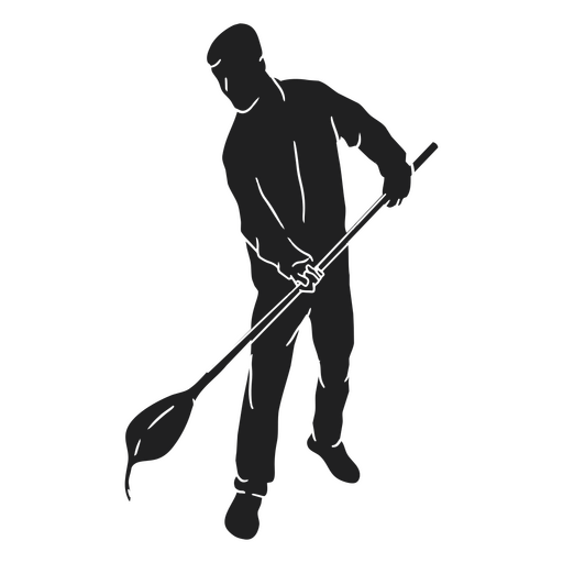 Silhouette of a man with a broom PNG Design
