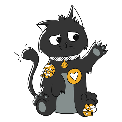 Black cat holding a heart shaped cookie PNG Design