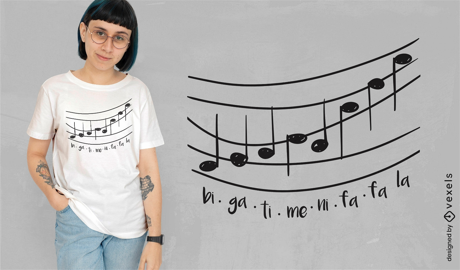 Design clássico de camiseta com notas musicais