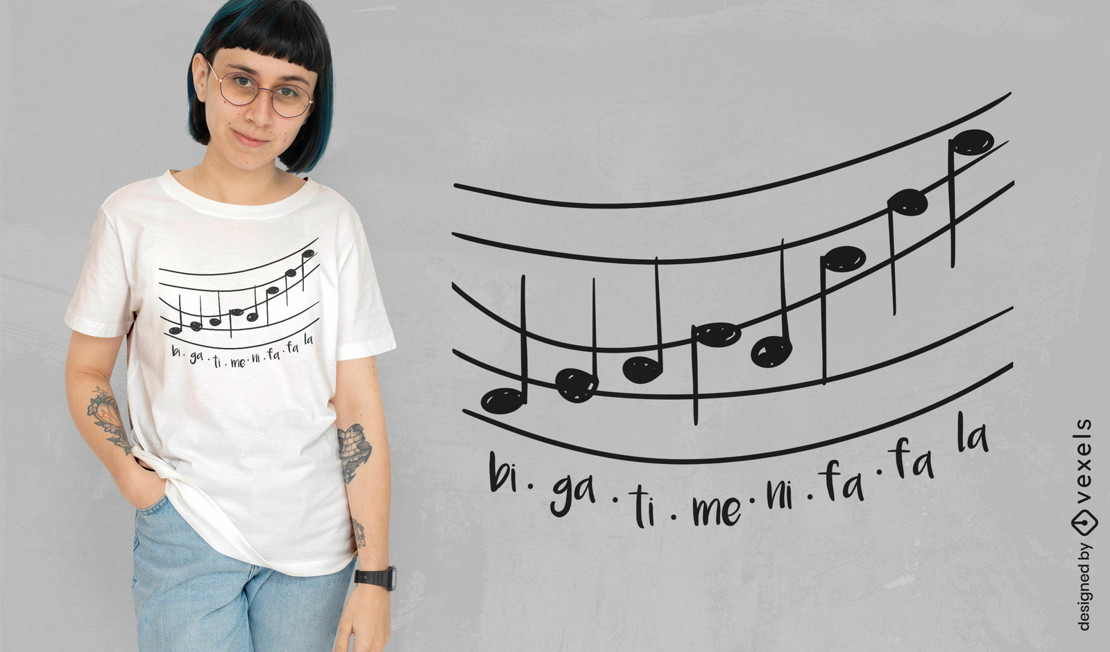 Design clássico de camiseta com notas musicais