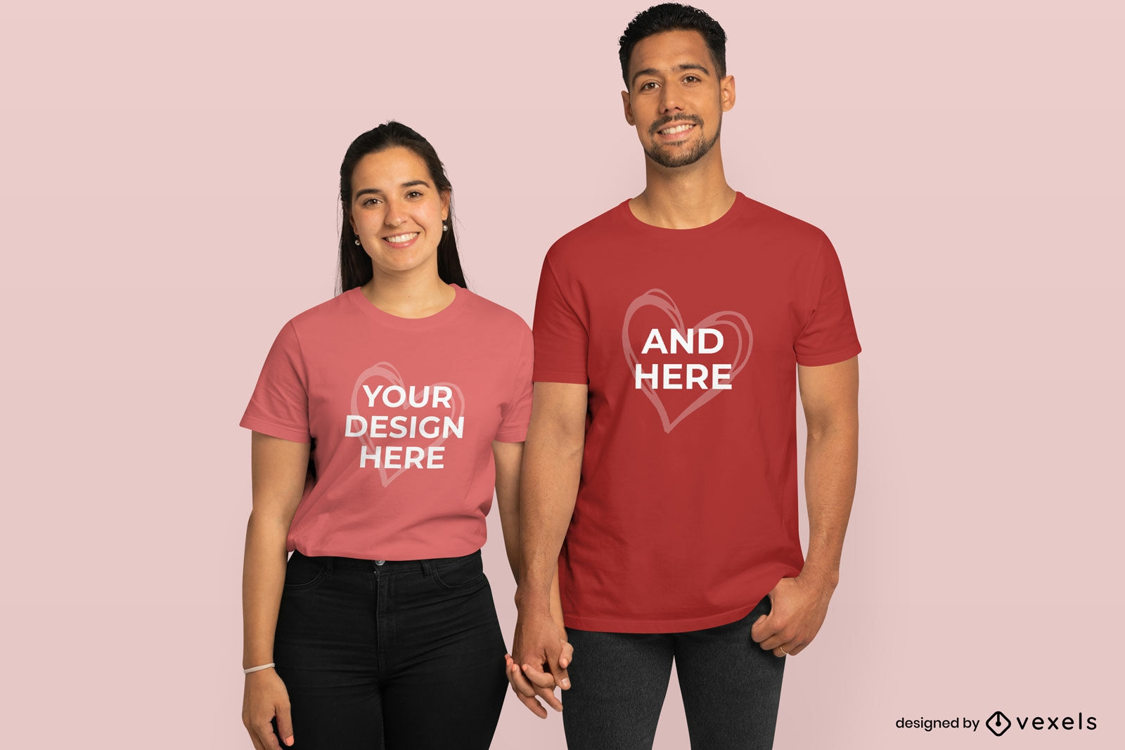 Lovers holding hands t-shirt mockup
