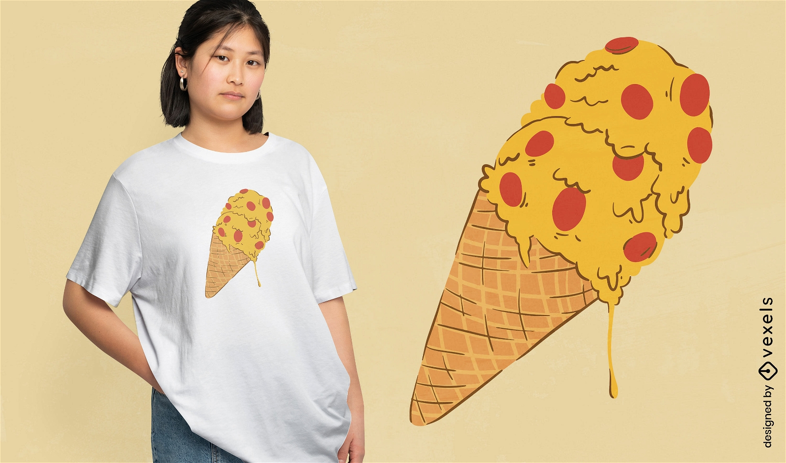 Diseño de camiseta de cono de helado de pizza