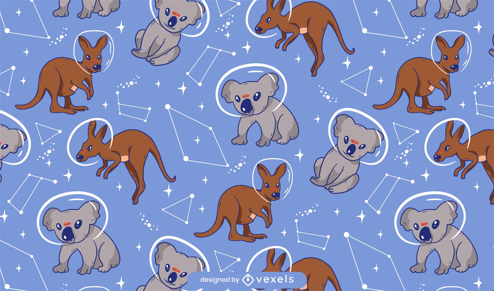 Koala and kangaroo in space pattern design