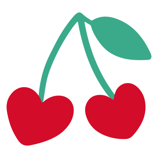 Dos cerezas de corazón con hojas. Diseño PNG