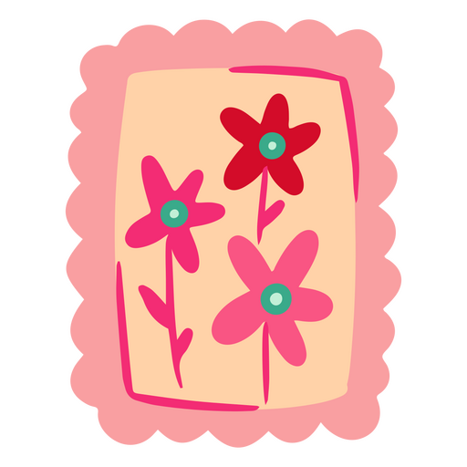 Dos flores rosas en un marco rosa Diseño PNG