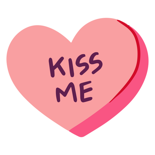 Pink heart with the word kiss me written on it PNG Design