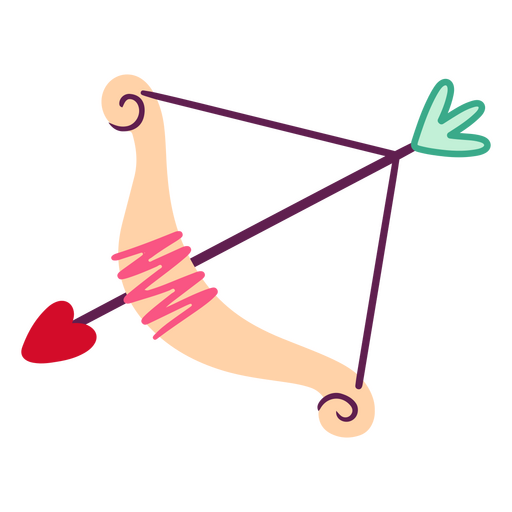 Arco y flecha con un corazón. Diseño PNG