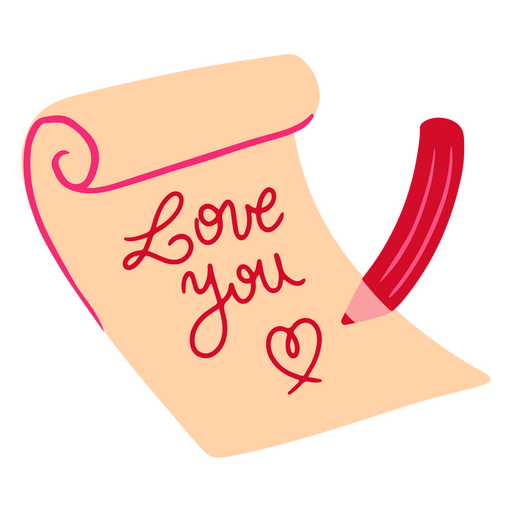Piece of paper with the word love you written on it PNG Design