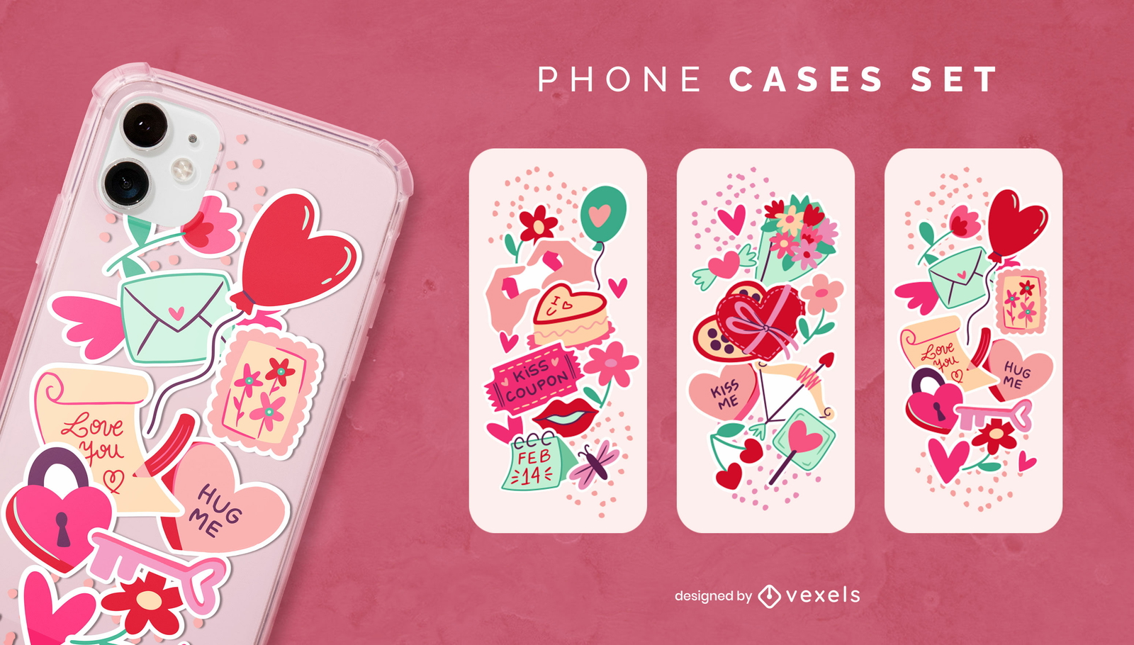 Juego de fundas para teléfono con pegatinas navideñas para el día de San Valentín