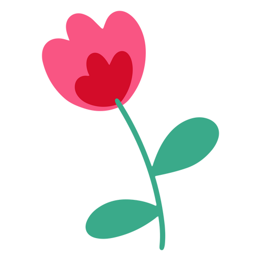 Flor rosa con hojas verdes. Diseño PNG