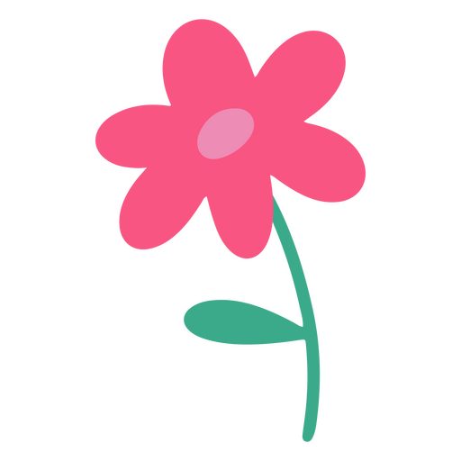 Flor rosa folhas verdes planas Desenho PNG