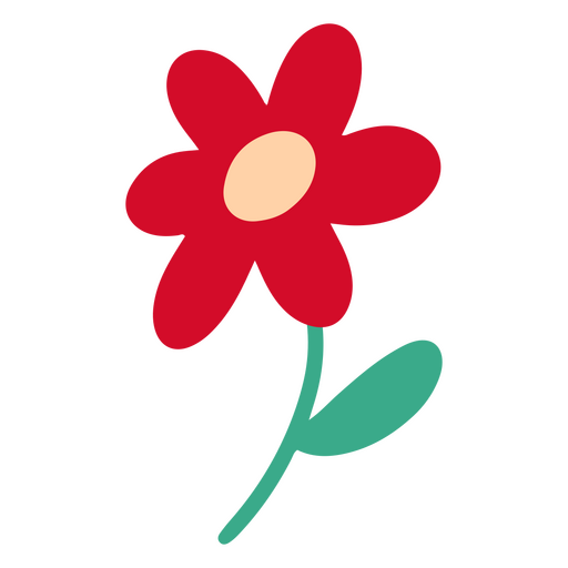 Rote Blume gr?ne Bl?tter flach PNG-Design