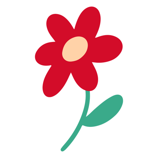 Rote Blume grüne Blätter flach PNG-Design