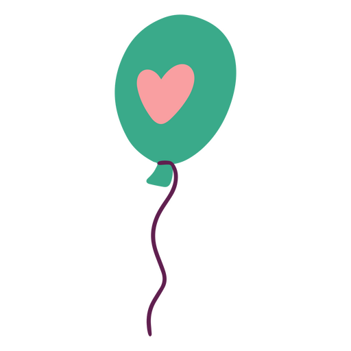 Globo verde con un corazón rosa. Diseño PNG