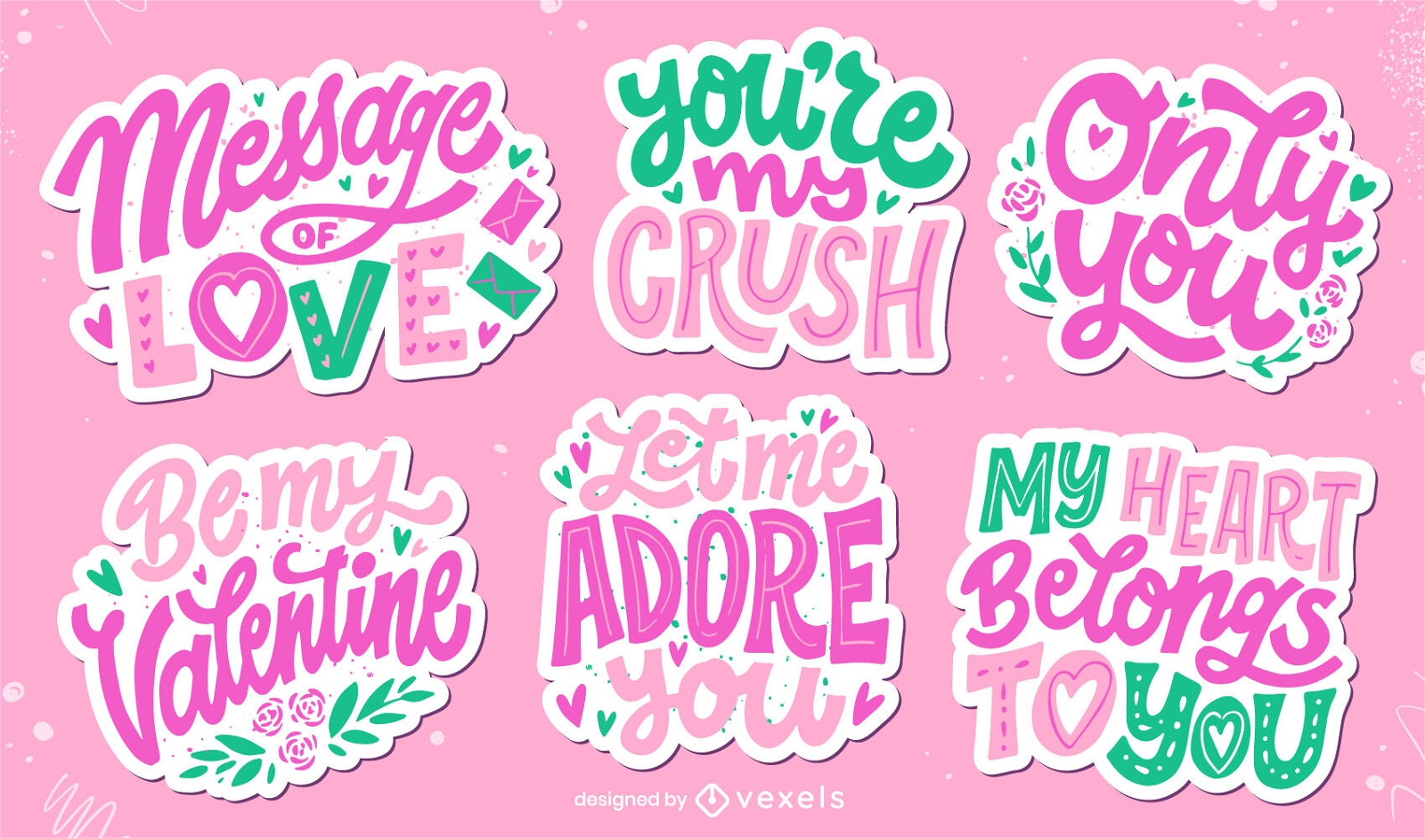 Valentines day love lettering quotes set