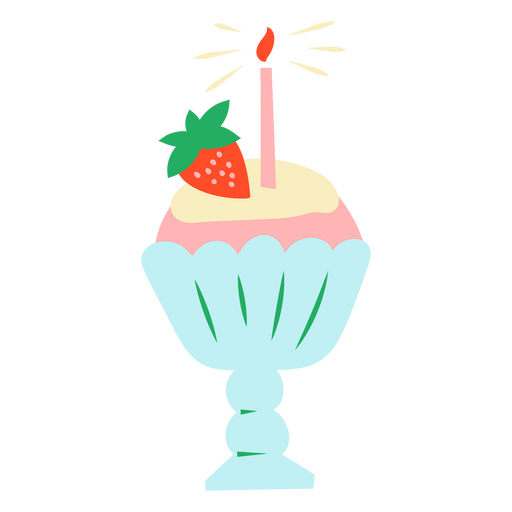 Cupcake mit einer Kerze und einer Erdbeere darauf PNG-Design