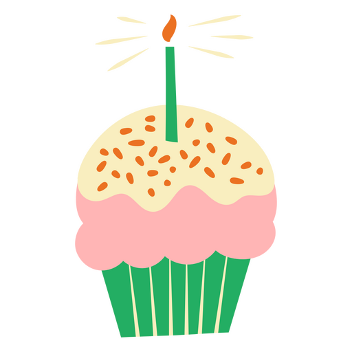 Cupcake with a green candle on it PNG Design