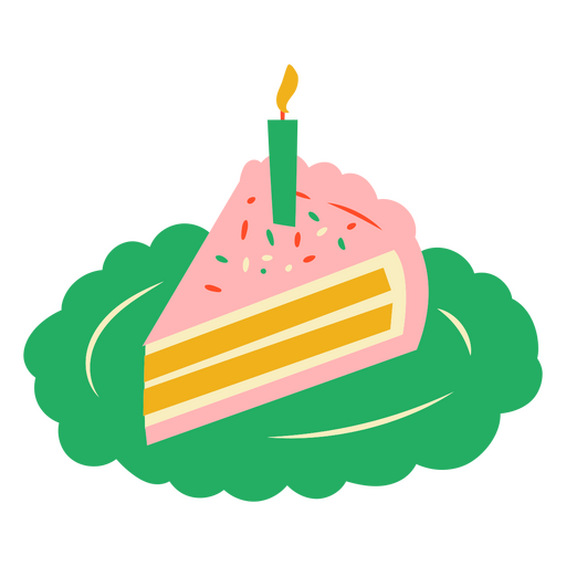 Piece of cake on a plate with a candle PNG Design