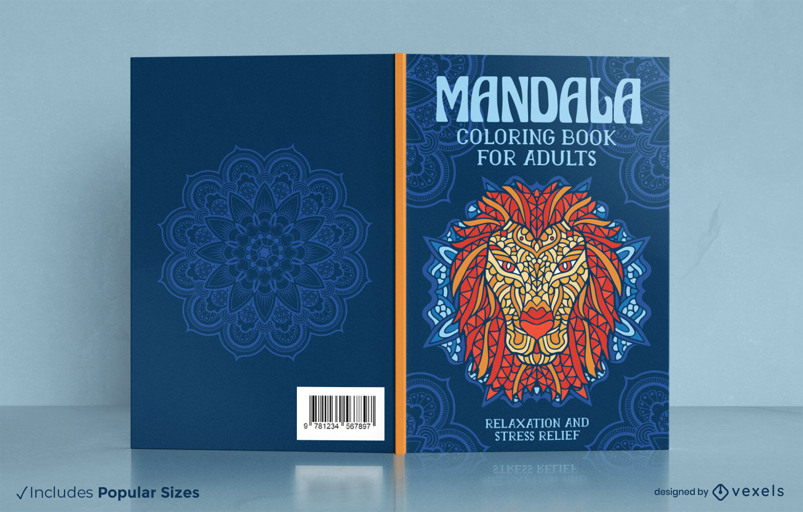 Design de capa de livro animal mandala de leão