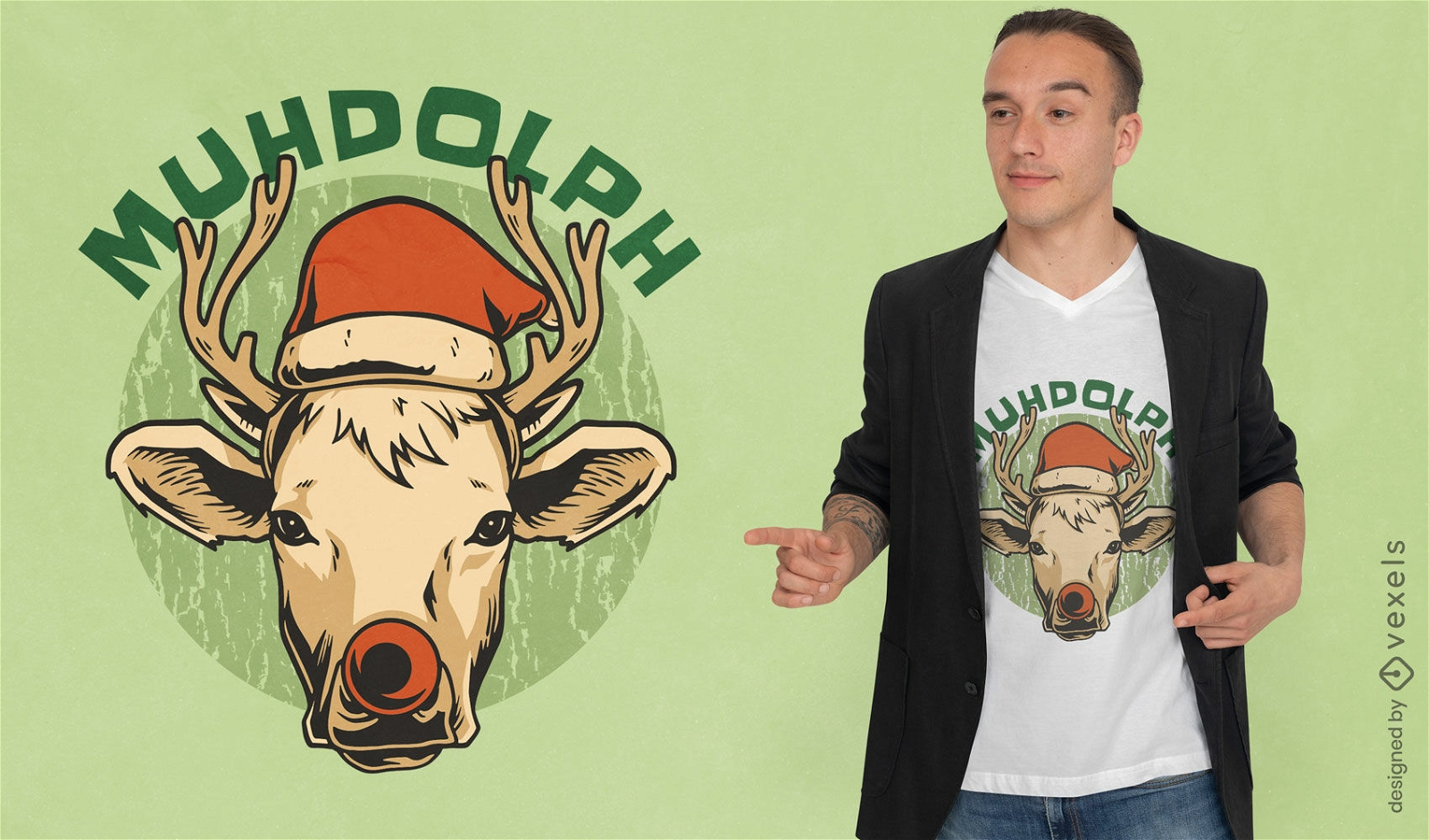 Diseño de camiseta de animal de vaca navideña.
