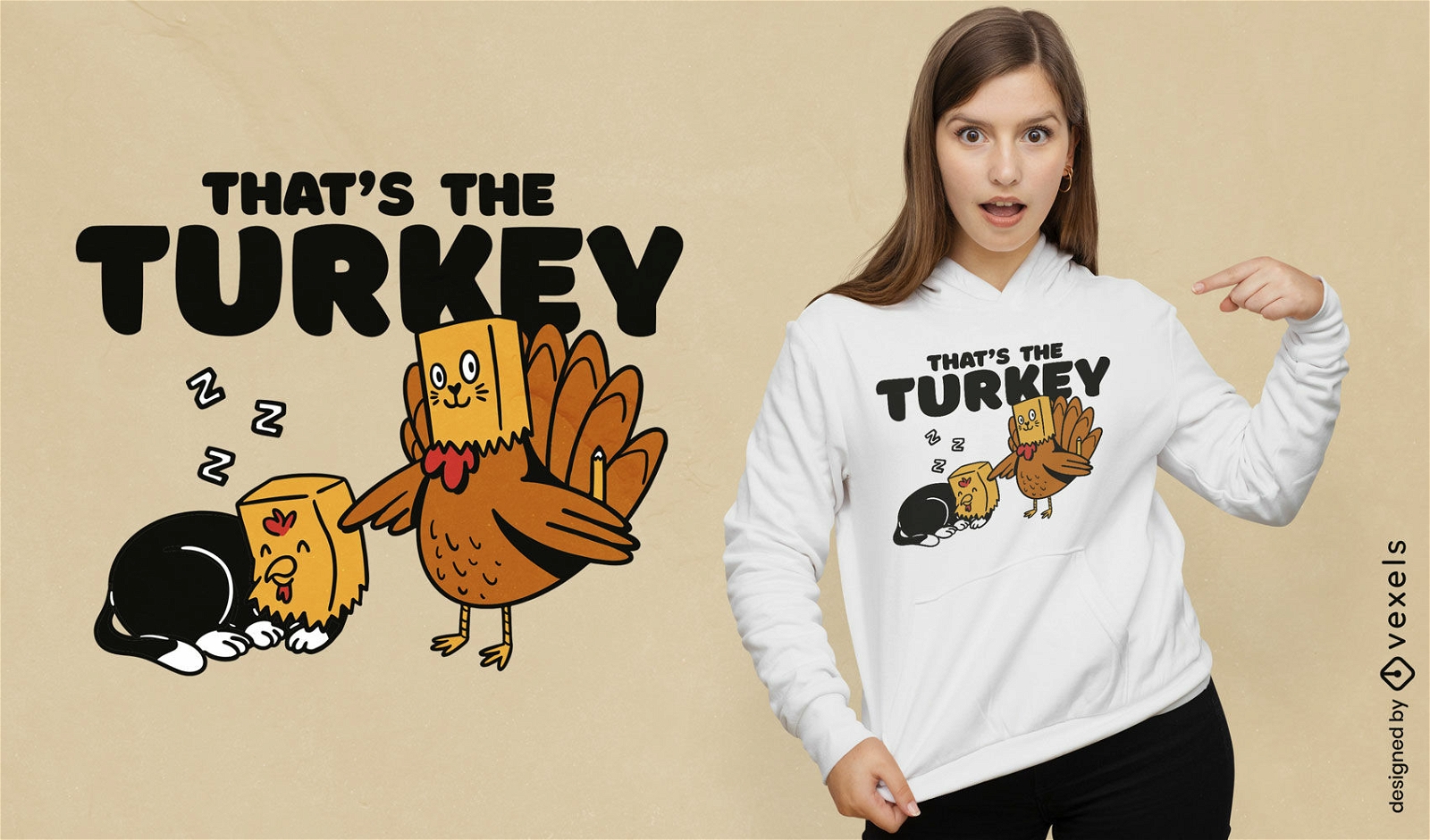 Funny Thanksgiving turkey and cat t-shirt design