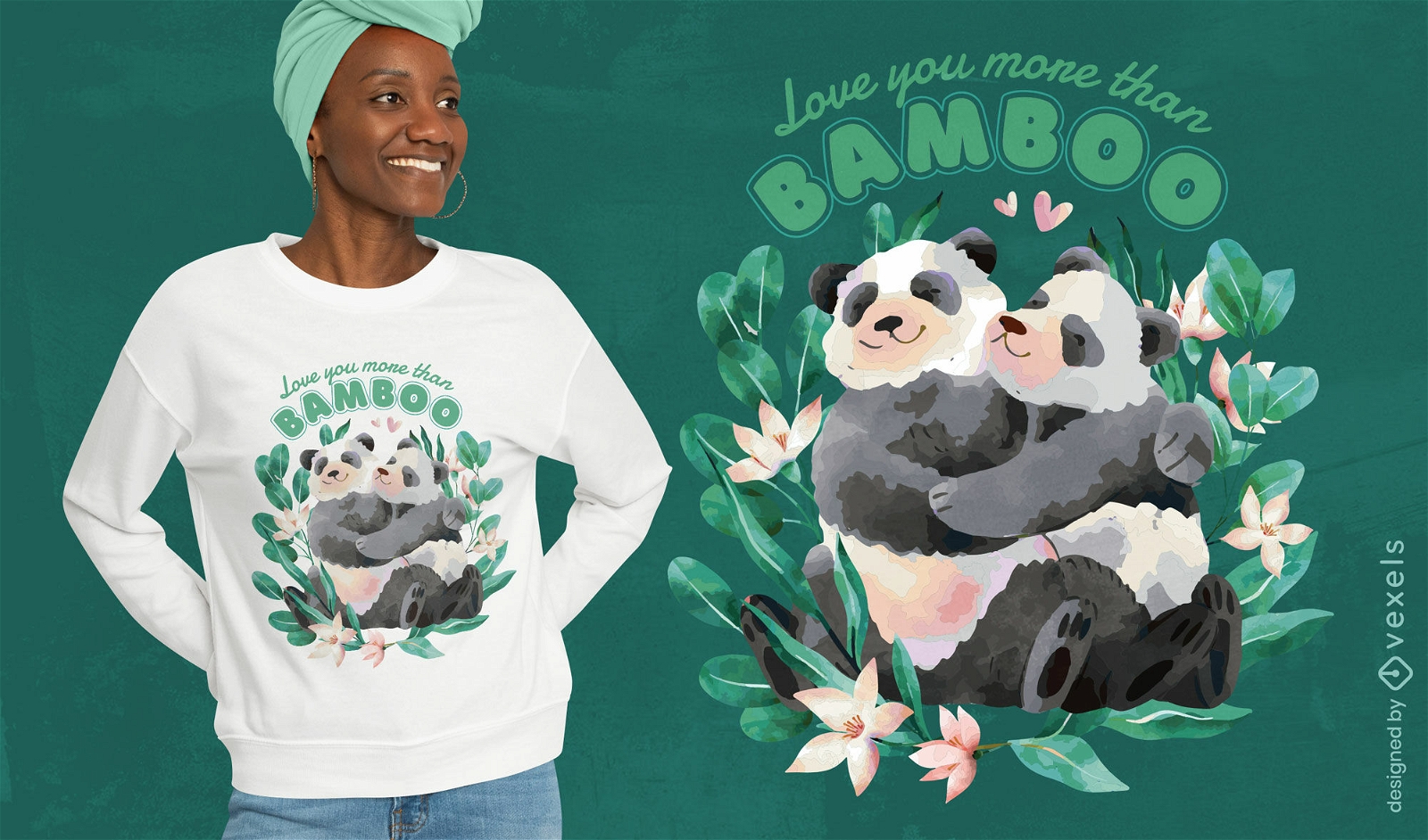 Pandas abraçando design de camiseta de amor