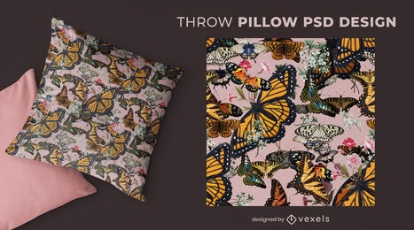 Diseño de almohada de tiro de mariposas realistas