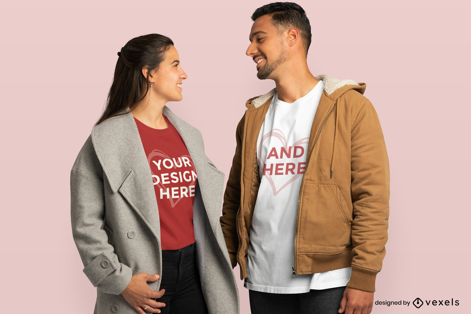 Couple with coats t-shirt mockup