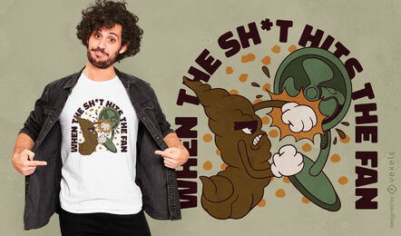 Cartoon Poop Fighting Fan T-Shirt-Design