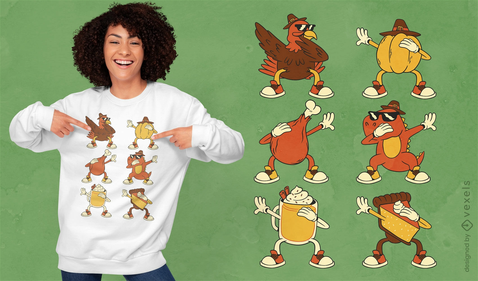 Thanksgiving characters dabbing t-shirt design
