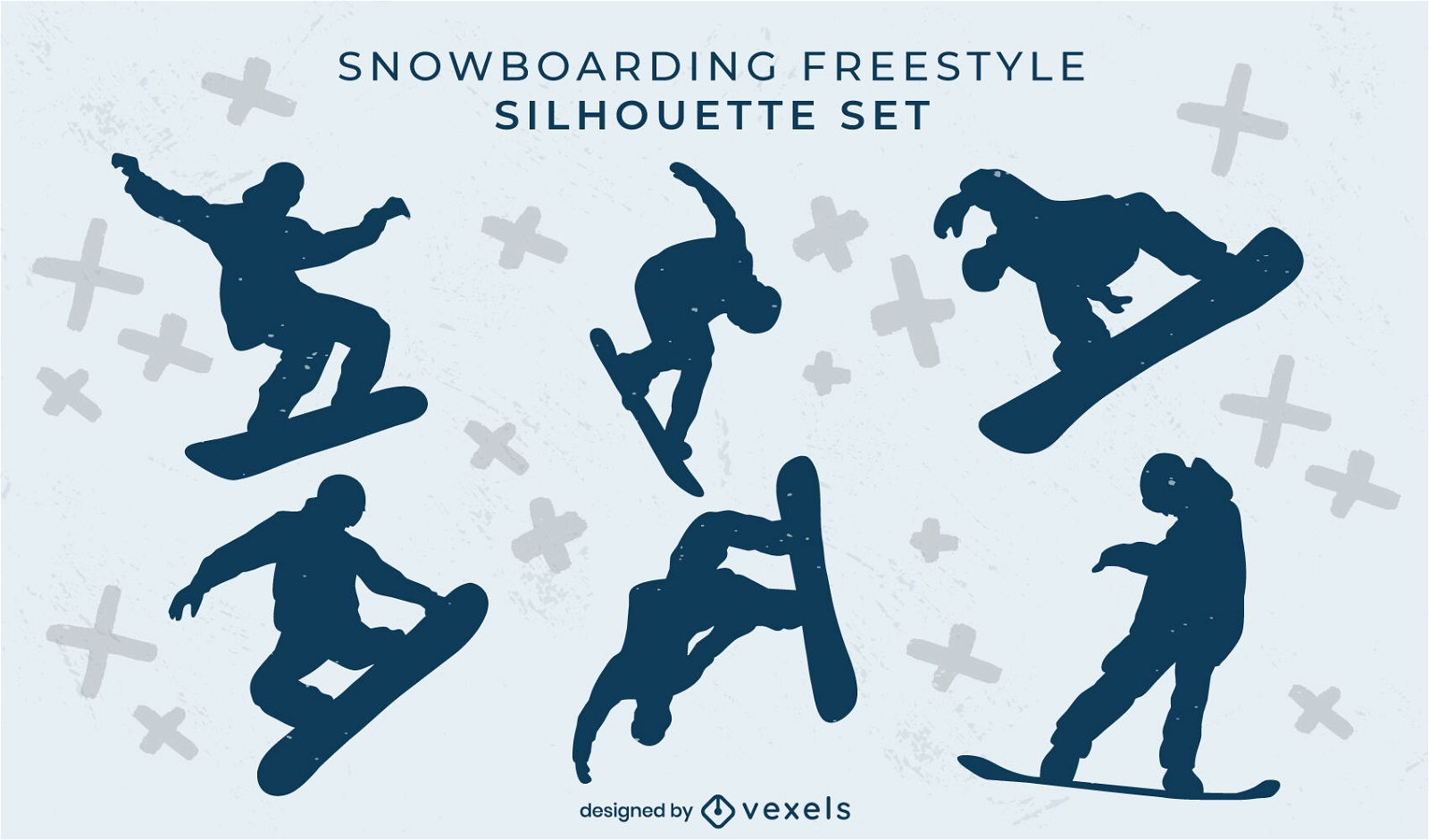 Conjunto de silhueta de esporte freestyle de snowboard