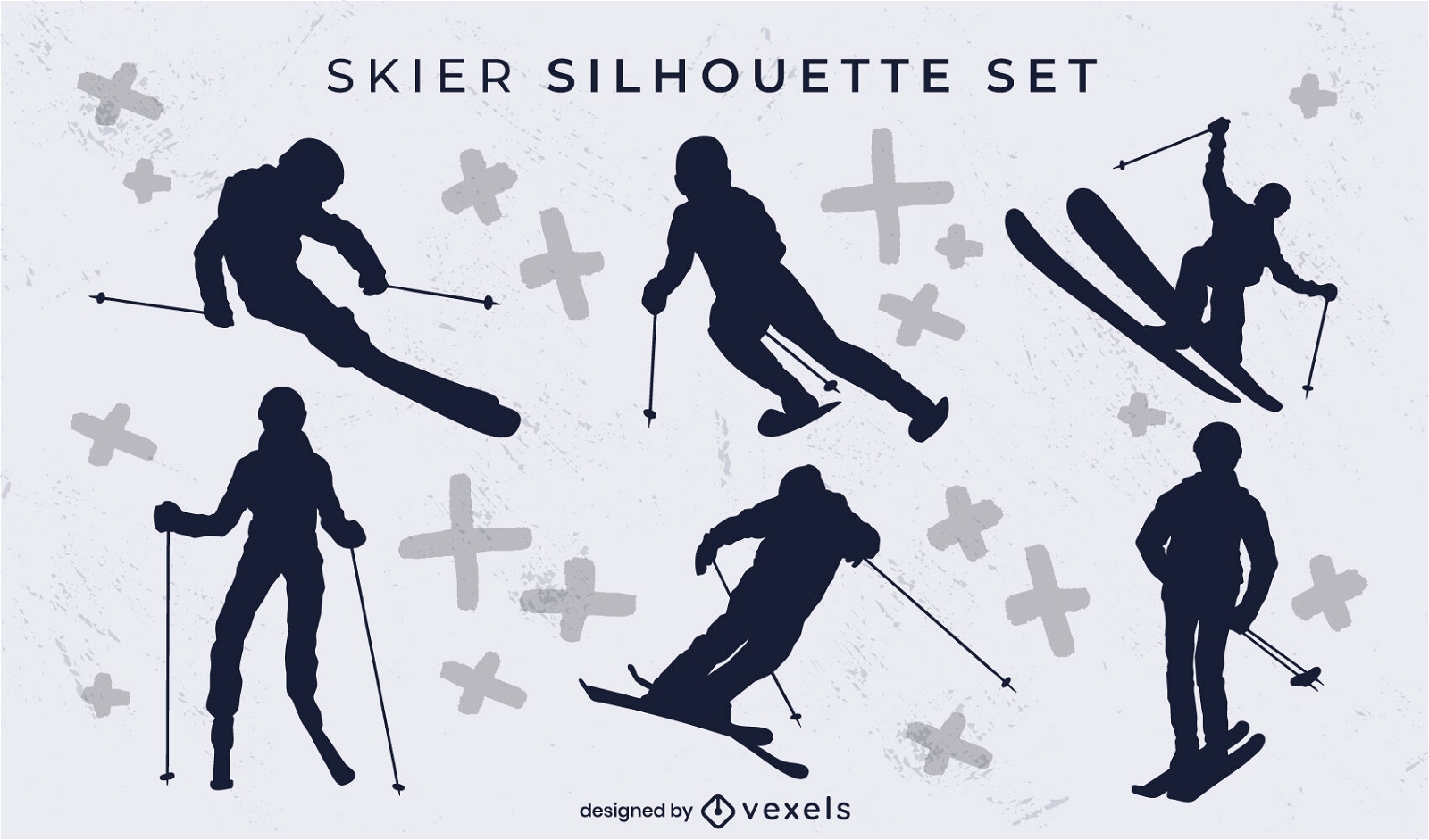 Esporte de inverno de esqui com conjunto de silhueta