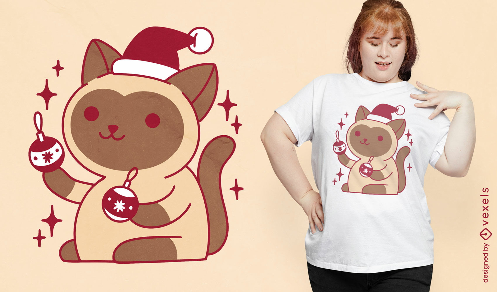 Diseño de camiseta navideña de gato siamés