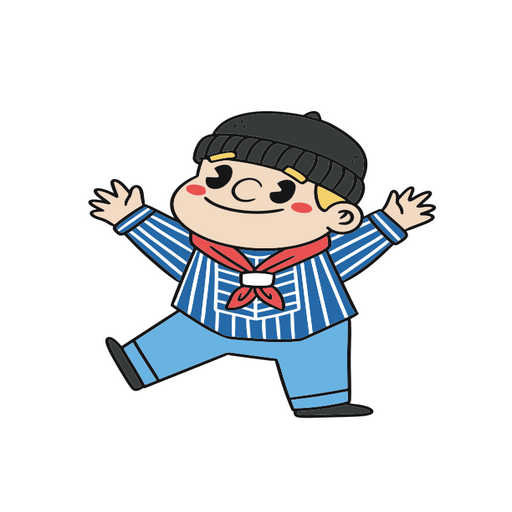 Sticker of a boy in a striped shirt and hat PNG Design