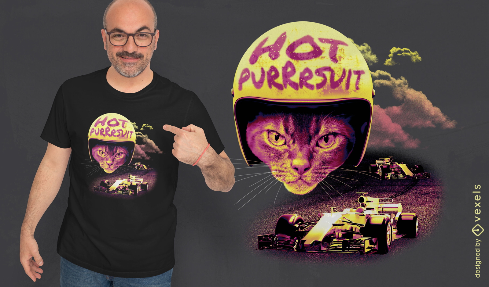 Dise?o de camiseta PSD de gato de F?rmula 1