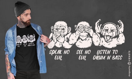Design engraçado de t-shirt de música de tambor e baixo macaco
