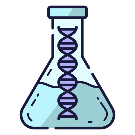 Icon of a flask with purple dna in it PNG Design