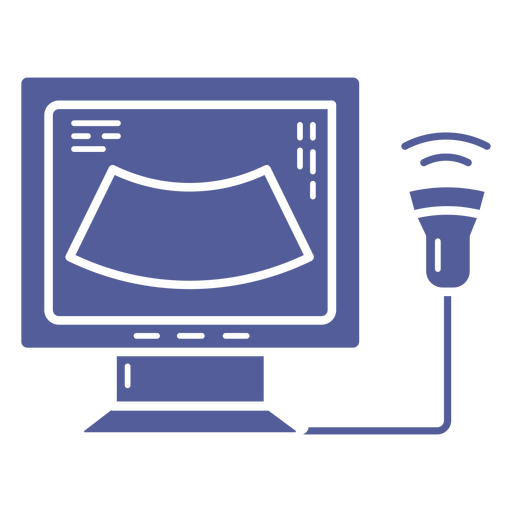 Icono de una computadora con equipo de ultrasonido. Diseño PNG