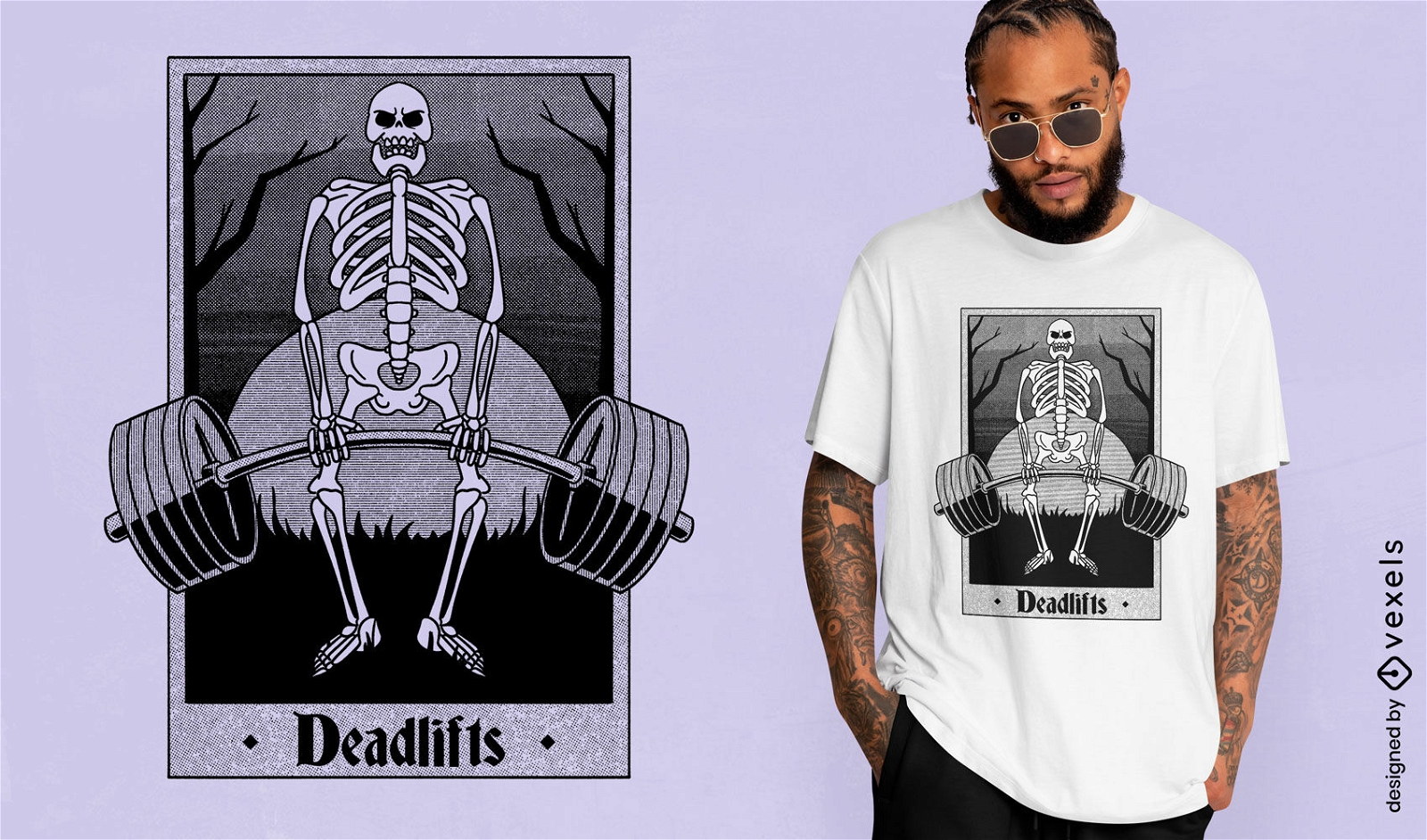 Design de camiseta de cart?o de esqueleto de tar? Deadlifts
