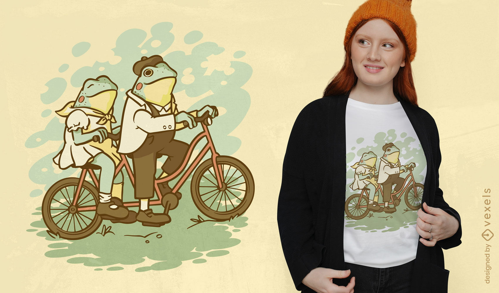 Diseño de camiseta vintage de ranas de bicicleta.