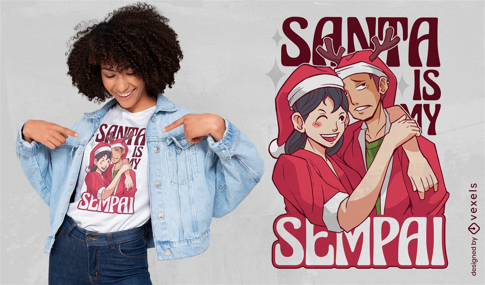 Design de camiseta de anime Sempai Santa Christmas