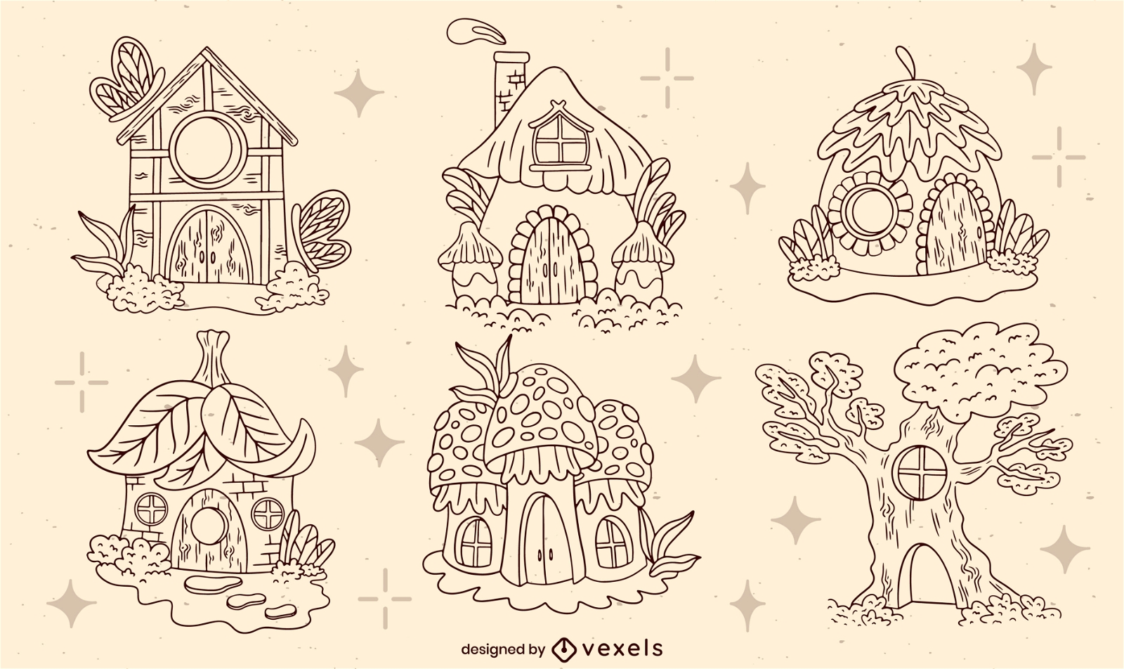 Märchenhütten und Häuser Vektorset