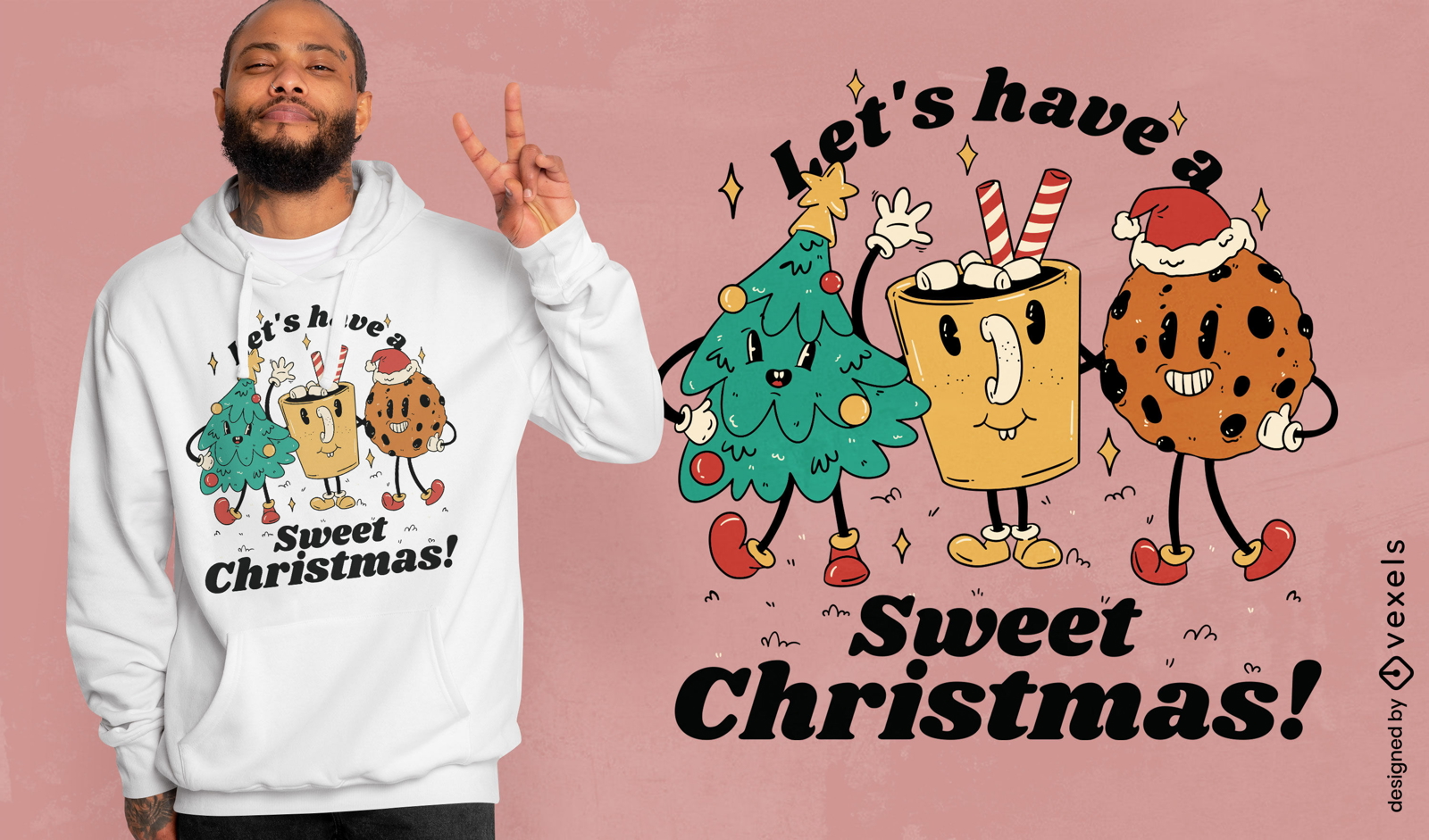 Design de camiseta de desenho animado retrô de natal doce