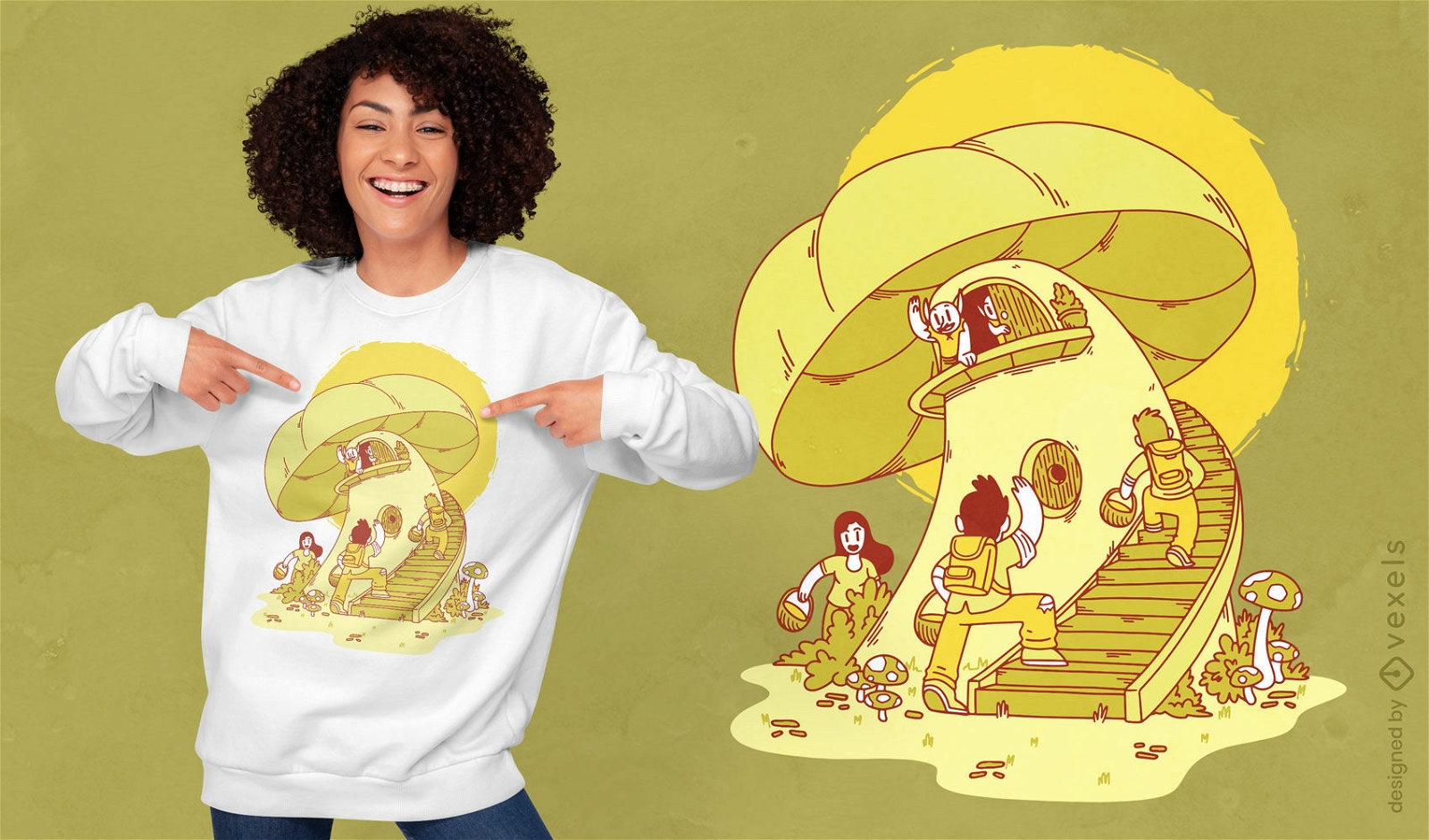 Design de camiseta de casa de cogumelo de fantasia