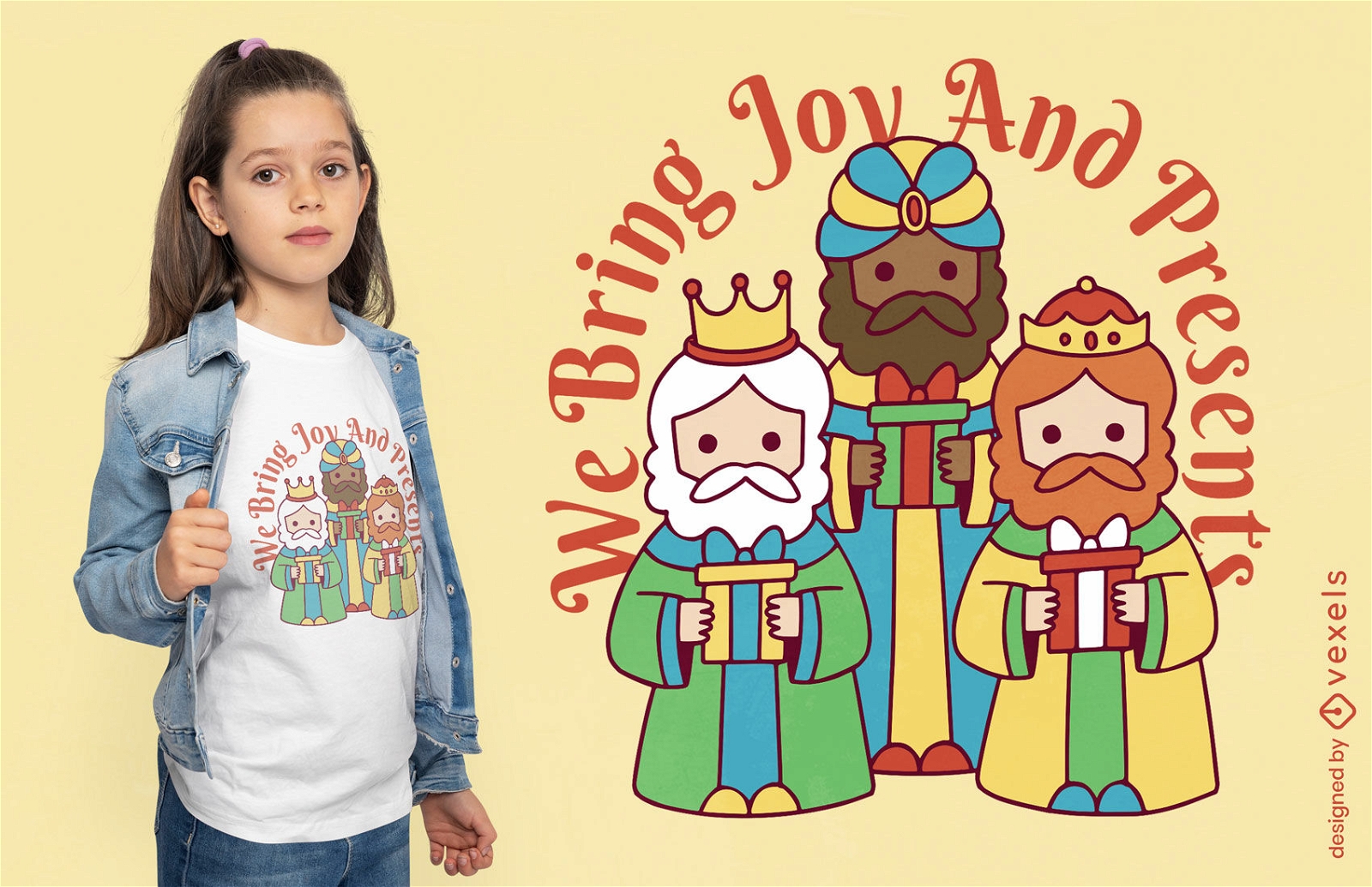 Holiday characters with presents t-shirt design