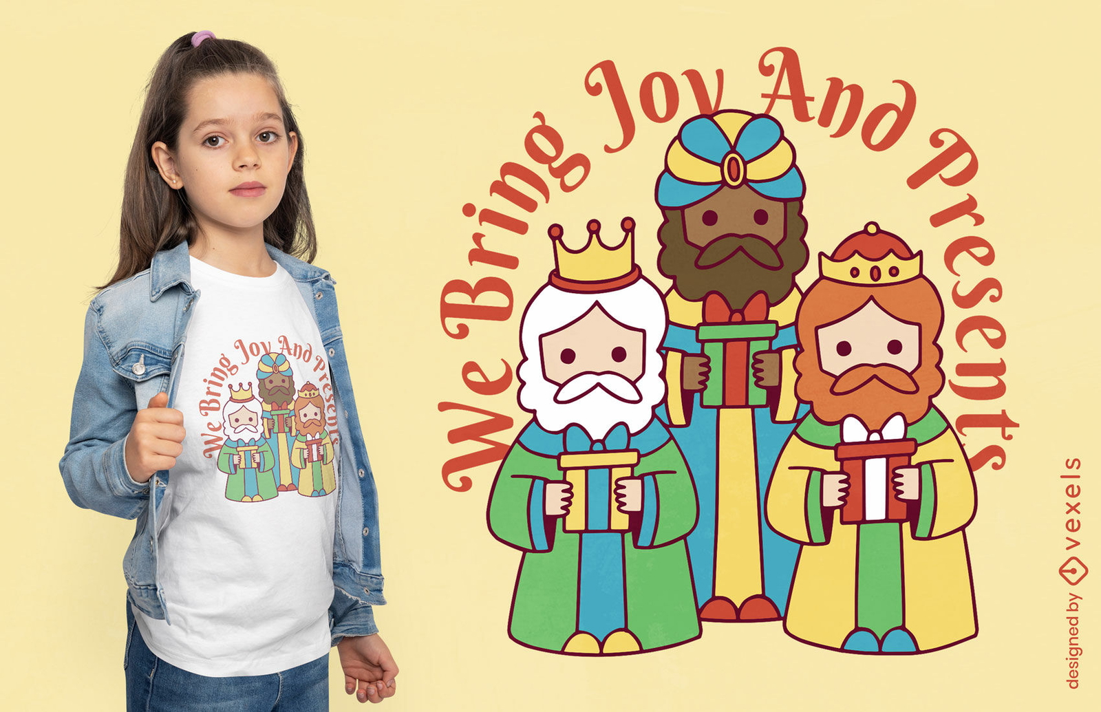 Personajes navideños con diseño de camiseta de regalos.