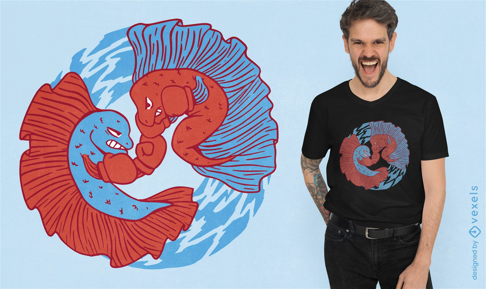 Fishes animals boxing t-shirt design