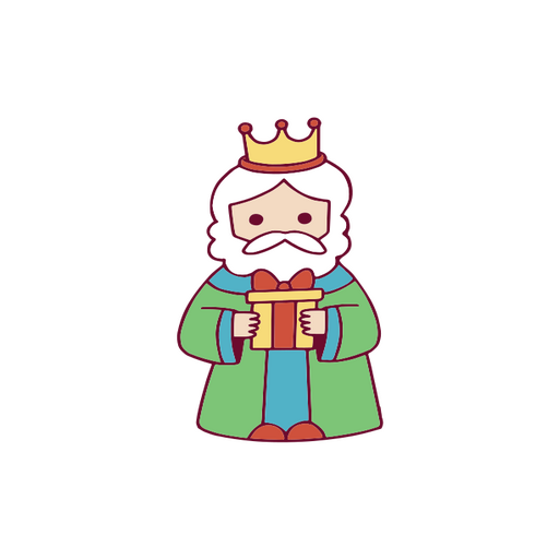 Rei dos desenhos animados com uma coroa segurando um presente Desenho PNG